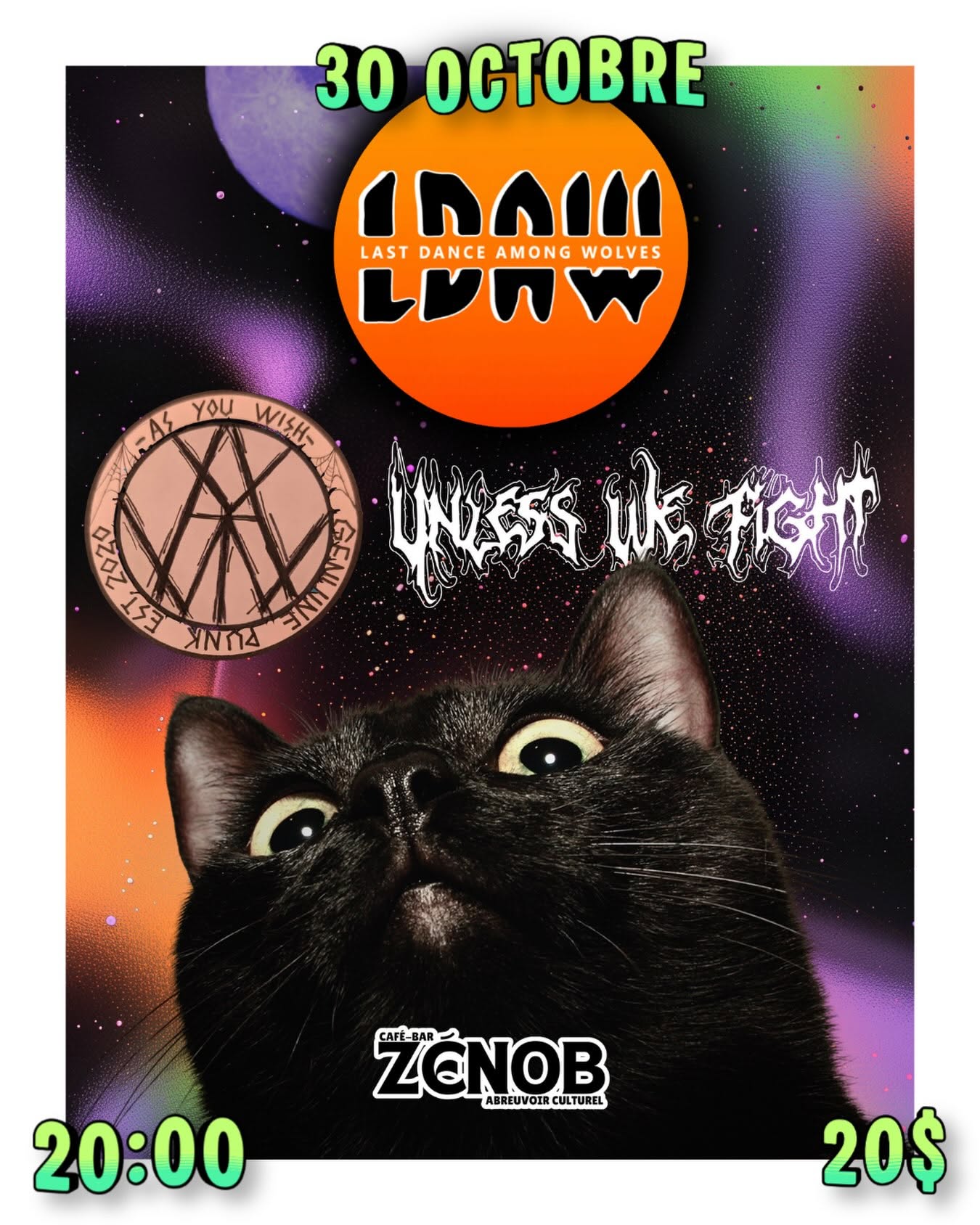 Affiche du show du 30 octobre 2026 au Café-Bar Zénob, Trois-Rivières
